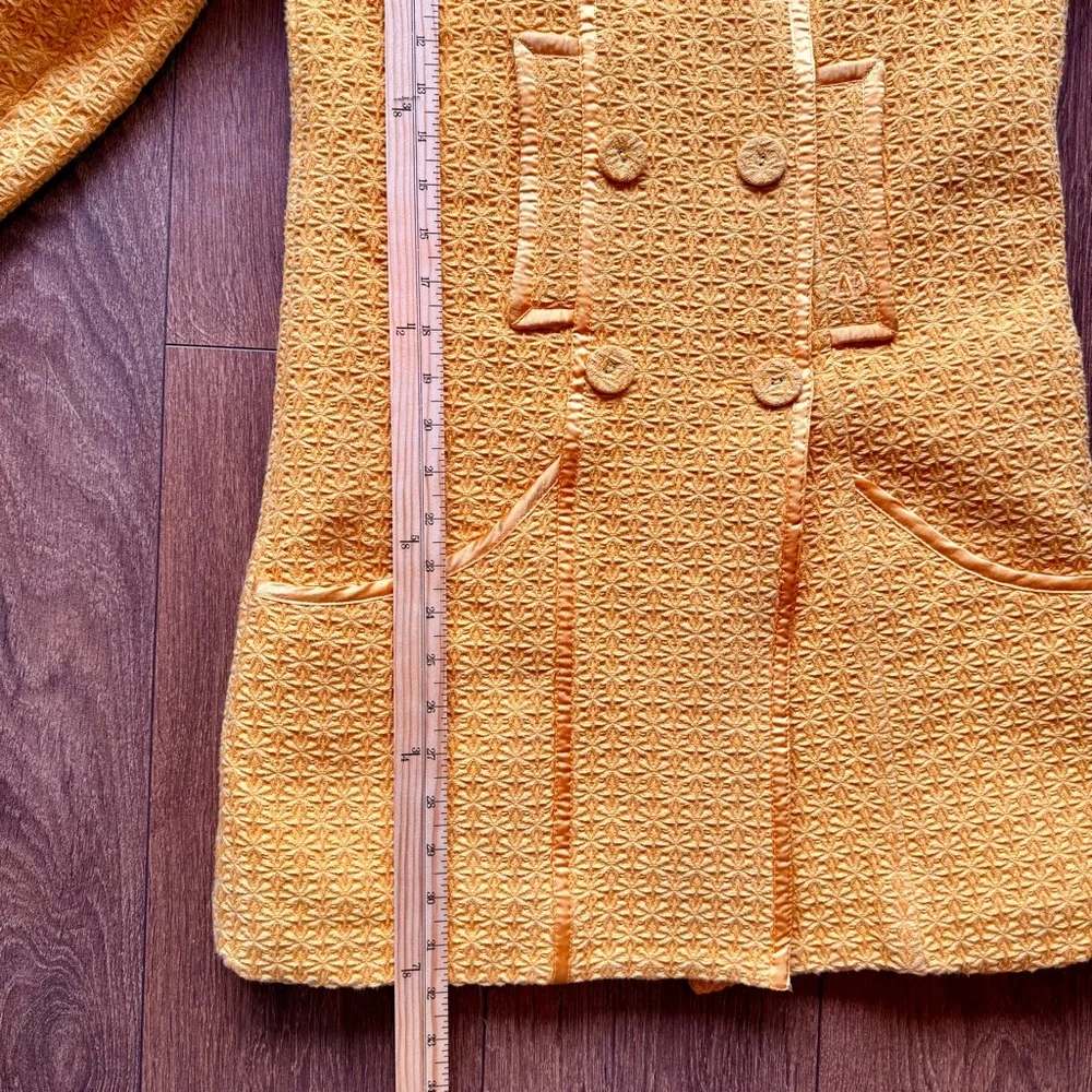Mustard Yellow Double-Breasted Retro Pea Coat with Peter Pan Collar - Picture 10 of 11
